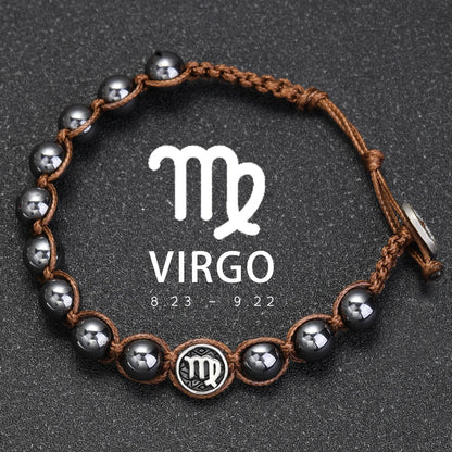 Hand Knitted 12 Zodiac Bracelets Hematite Stainless Steel Leo Libra Bracelet Couples Friendship Gifts Bracelets Jewelry