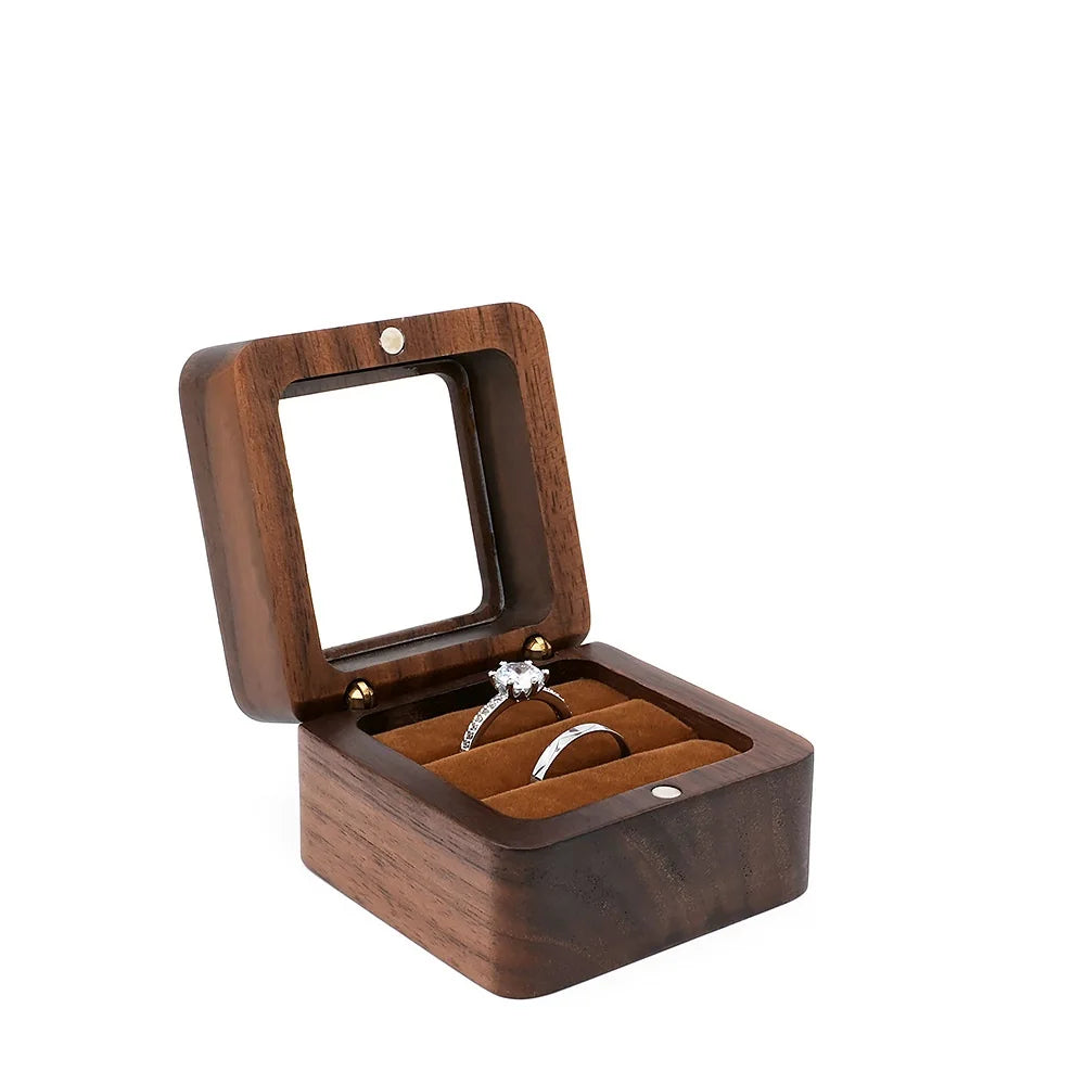Black Walnut Solid Ring Box Single Double Ring Box Earrings Box Cufflinks Box Vintage Wooden Ring Box Exquisite Gift Box