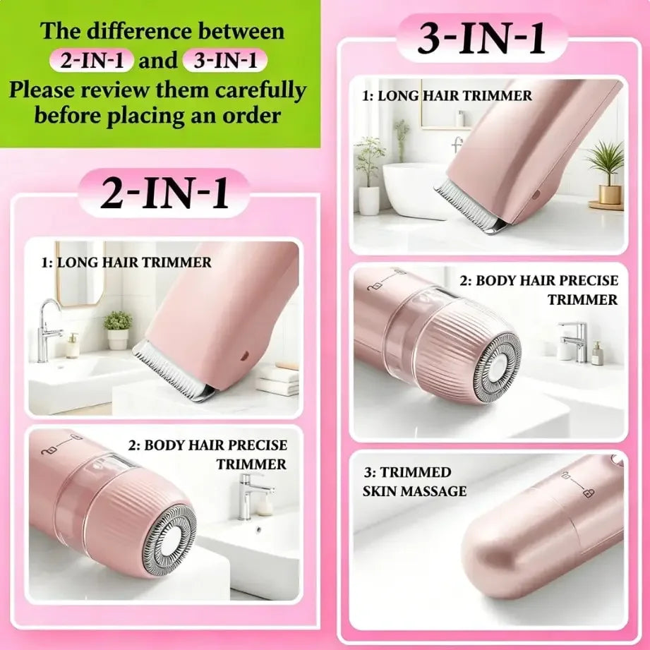 Women's 3-In-1 Rechargeable Bikini Trimmer Kit, IPX7 Waterproof Electric Epilator Clipper Shaver, 6000-7000 VPM Vibration Massage, Cordless For Facial & Body Hair Removal, Ideal Gift For Her
