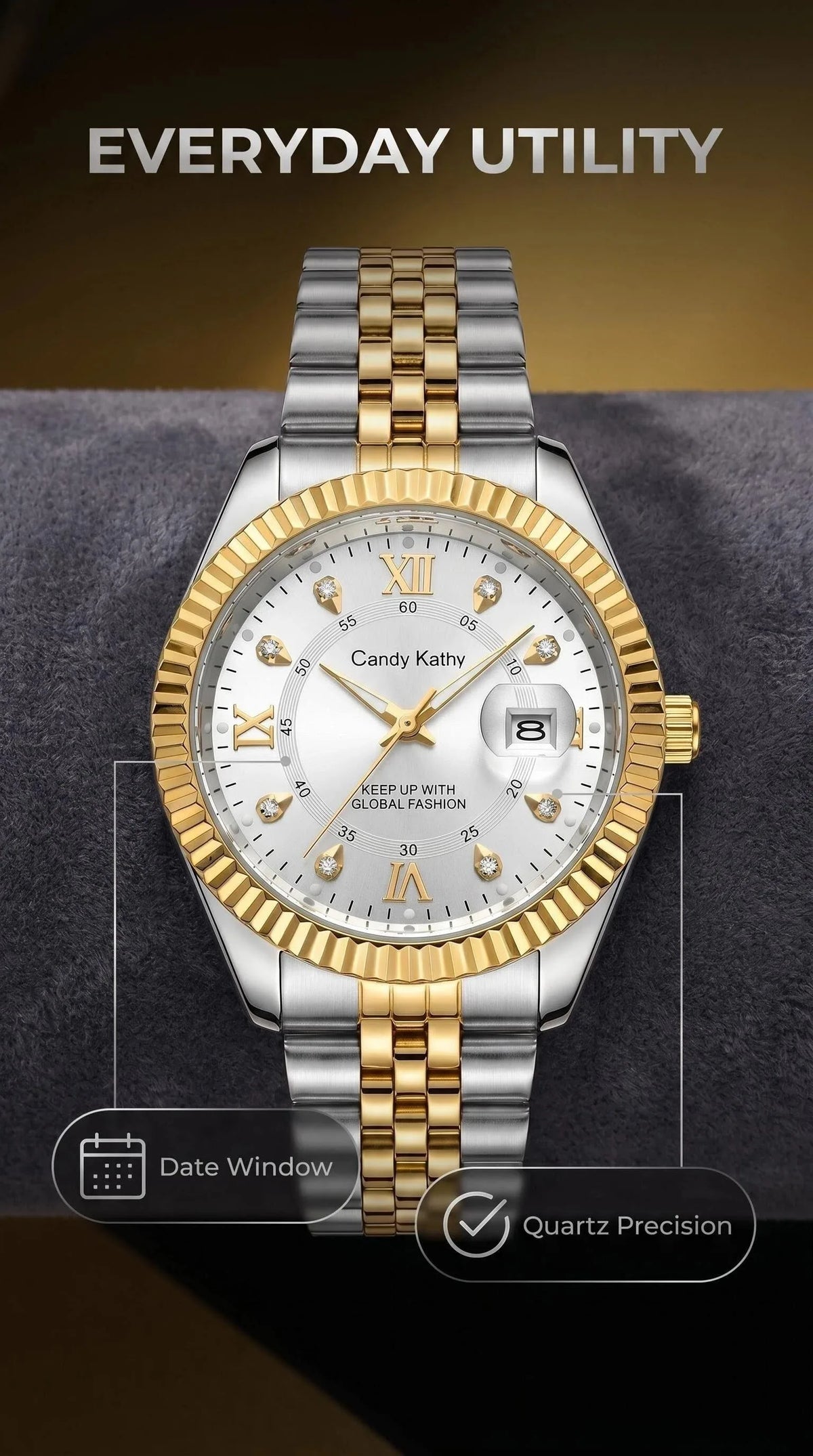 CANDY KATHY Fashion Women's Wristwatch Waterproof Luminous Date Elegant Ladies Watches Stainless Steel Quartz Watch For Women Reloj