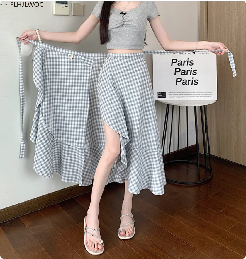 2025 Chic Korea Clothes Summer Women Cute Sweet GIrl Floral Robe Holiday Date High Waist Retro Vintage One-Piece Lace-Up Skirts