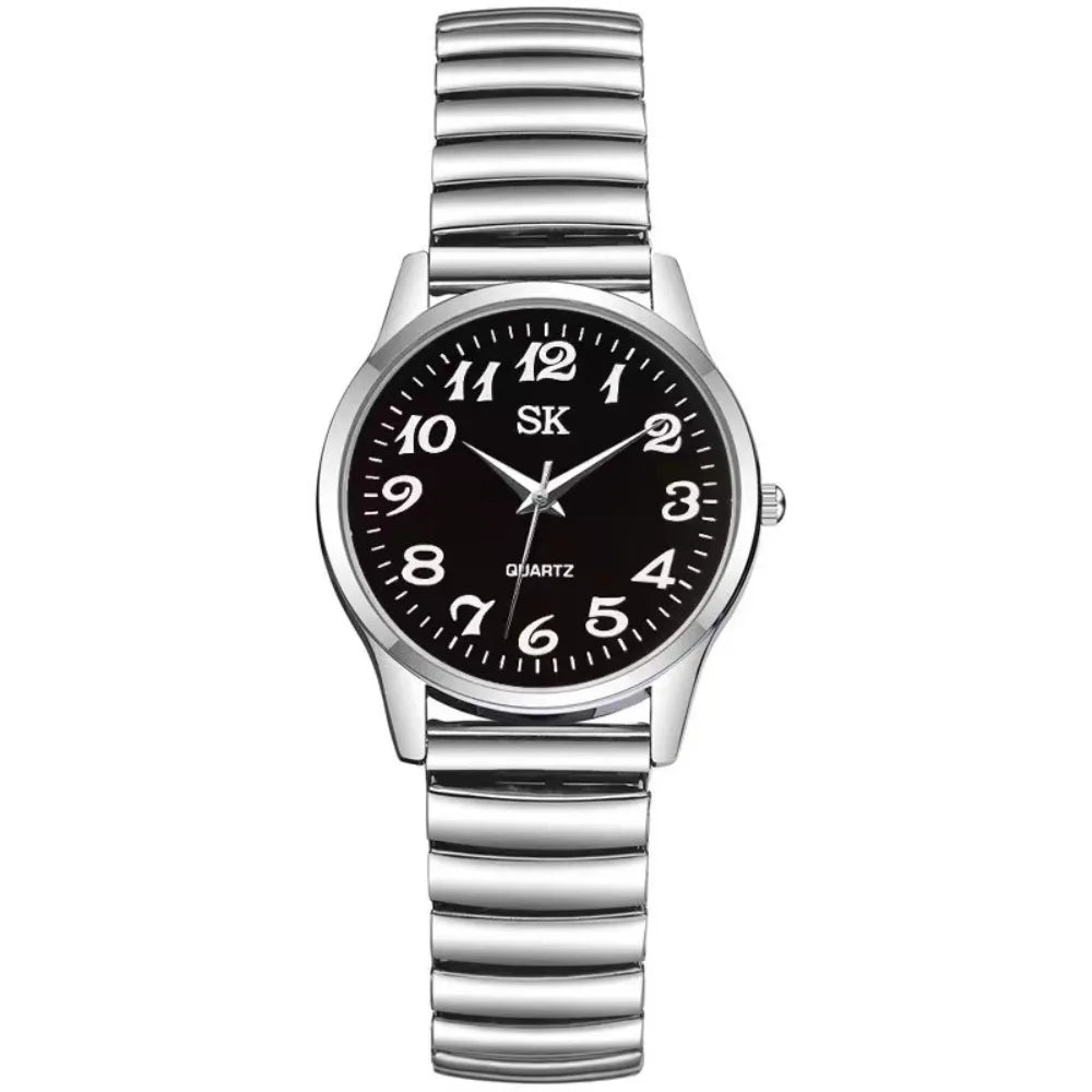 Fashion Small Round Watches Simple Luxury Quartz Watch Elastic Band Steel Belt Couple Watches Gifts