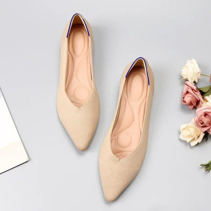 Women's Shoes Mesh Breathable Pointed Toe Flat Shoes Fashion Soft Bottom Knitted Shoes Female Casual Slip on Footwear Loafers85