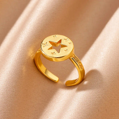 316L Stainless Steel Shell Rings for Women Adjustable Gold Color Little Star Open Rings Female Jewelry Weddings Gifts New Trendy