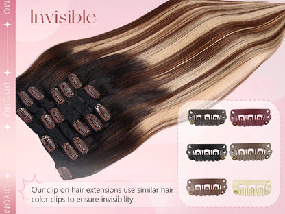 Natural Black Straight Human Hair Extensions Set of 7 PU Clip-In Invisible Wefts 116g Lightweight for Women Hairdressing