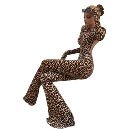 Sexy Leopard Print Slim Jumpsuits  Women Trendy Backless Tight Long Sleeve Jumpsuit Hot Girl Clothing Fashion Streetwear 2025
