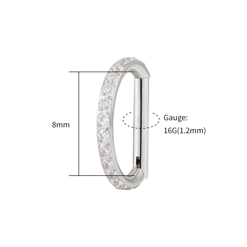 Right Grand ASTM F136 Titanium D Shape Nose Clicker with Full CZ 16G Hinged Segment Hoop Conch Helix Ear Piercing Body Jewelry