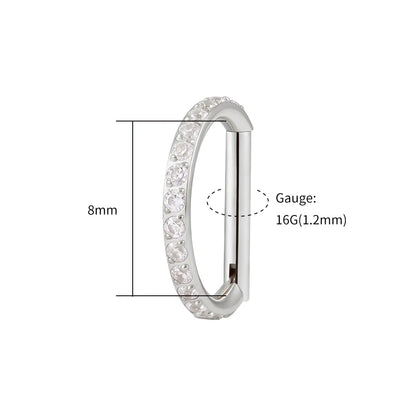 Right Grand ASTM F136 Titanium D Shape Nose Clicker with Full CZ 16G Hinged Segment Hoop Conch Helix Ear Piercing Body Jewelry