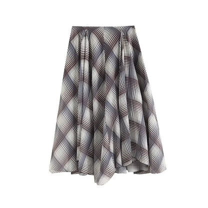 KEYANKETIAN 2024 New Women's Argyle Plaid MIDI Skirt Autumn Retro style Zipper High waist Asymmetrical A Line Ankle-Length Skirt