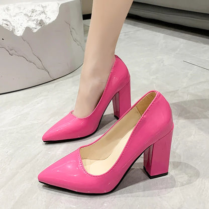 Aphixta New Barby Pink Pumps Women Shoes 7cm/10cm Square Heels Patent Leather Multicolor Party Leisure Super Big Szie 35-53