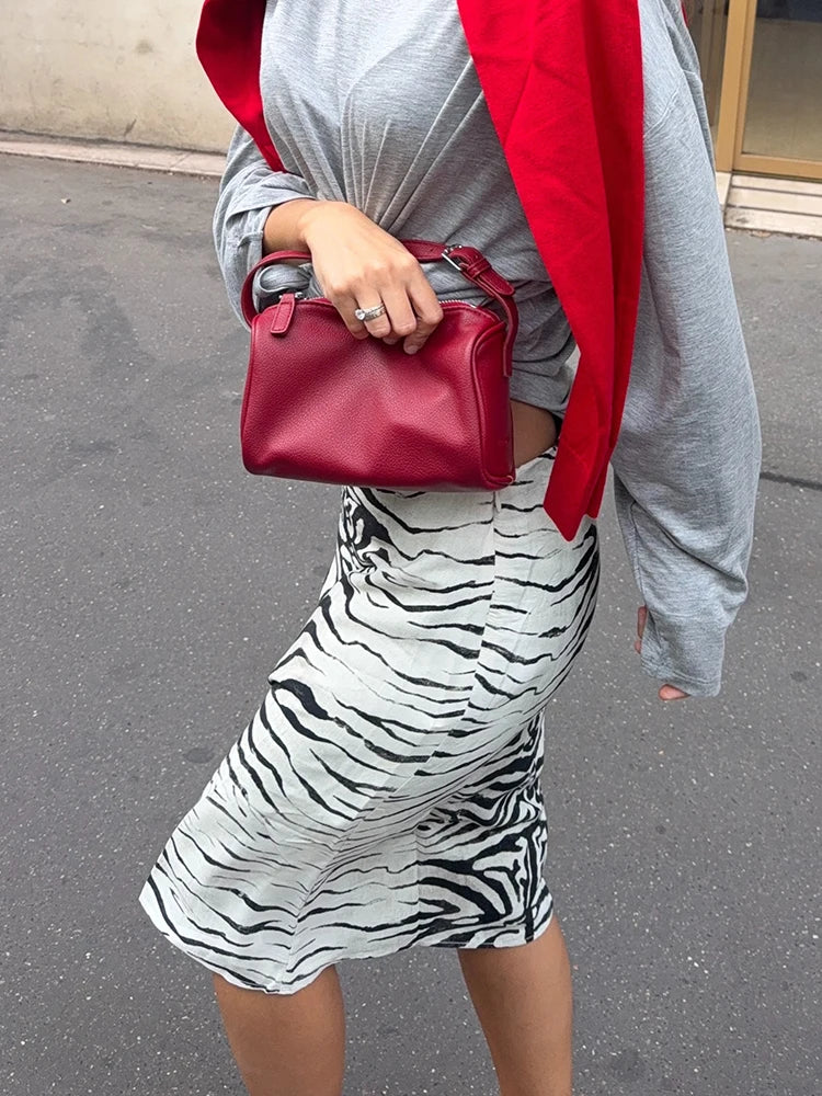 HH Vintage Zebra Print Midi Skirt Women's 2026 Autumn Low Waist Y2K A-Line Skirt Elegant Sexy Hot Girl Elegant Casual Skirt