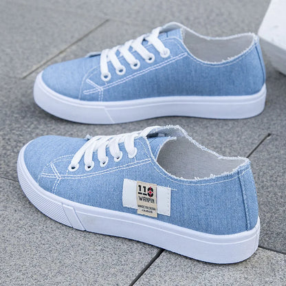2027 Spring Summer Women Canvas Sneaker Low Top Denim Sneakers Ladies Lace-Up Flat Canvas Board Shoes Female Sapatos Femininos