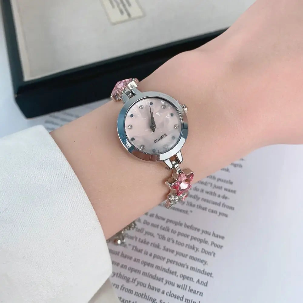 Fashion Adjustable Bracelet Watch Rhinestone Alloy Quartz Watch Star Chain Watch for Women Girls