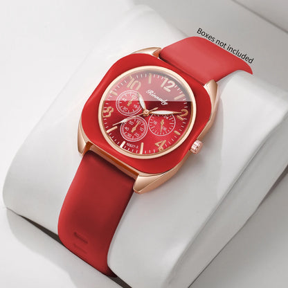 Fashion Women Square Quartz Watch Candy Color Silicone Strap Decorative Three Dials Wristwatches Relogio Feminino（Without Box）