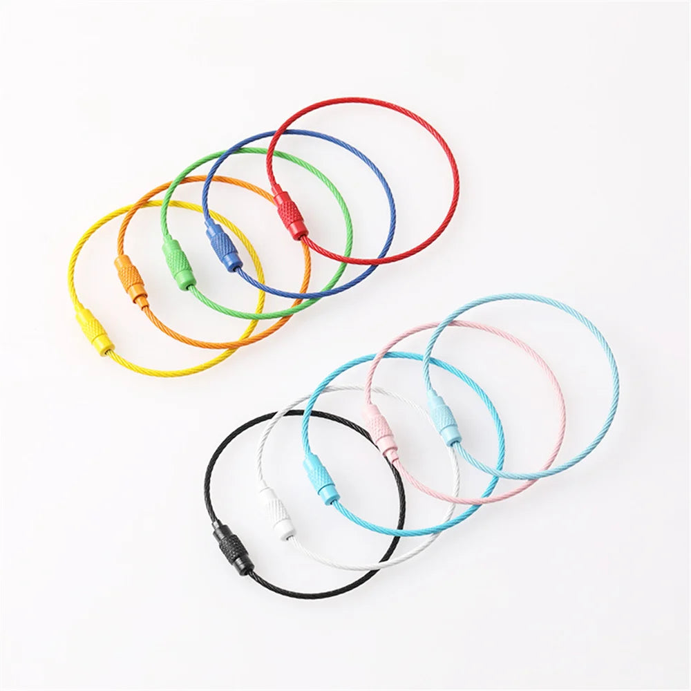 10-50pcs Stainless Steel Durable Wire DIY Keychains Keyring Circle Rope Cable Loop Outdoors Camp Luggage Tag Screw Lock Gadget