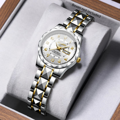 Luxury Diamond Dial Women Quartz Watch Stainless Steel Strap Calendar Wristwatches Relogio Feminino（Without Box）