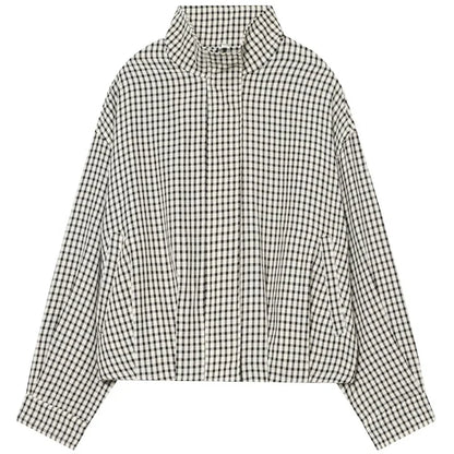 HXAO Plaid Bomber Jacket Women's Jacket Spring Autumn 2026 Crop Oversized Long Sleeve Top Casual Zipper Outerwear Outdoor Coats