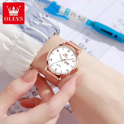 OLEVS Women's Watches for Ladies Female Wrist Watch Leather Band Waterproof Thin Minimalist Casual Simple Dress Analog Quartz