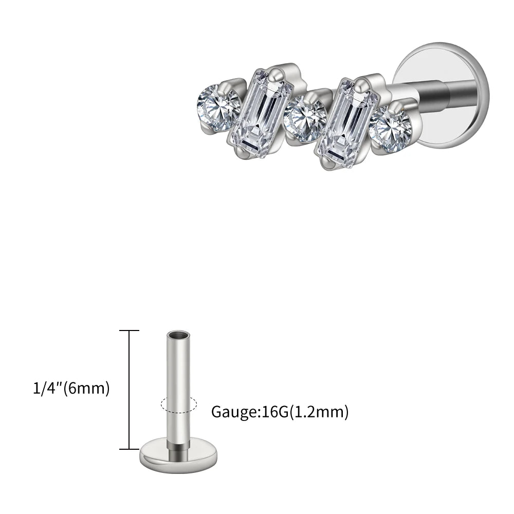 Right Grand ASTM F136 Titanium 16G Baguette CZ Climber Stud Earring Cluster Cartilage Helix Labret Stud Piercing Body Jewelry