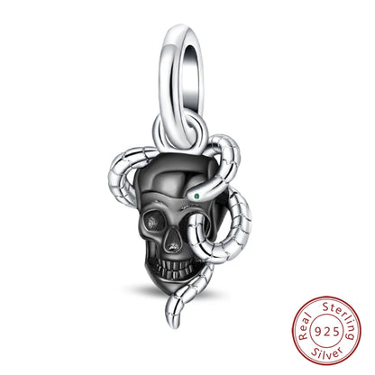 NEW 925 Sterling Silver Fashion Tarot Pendants Mysterious Spirit Snake Skull Rose Charms Beads Fit Qikaola Bracelets DIY Jewelry