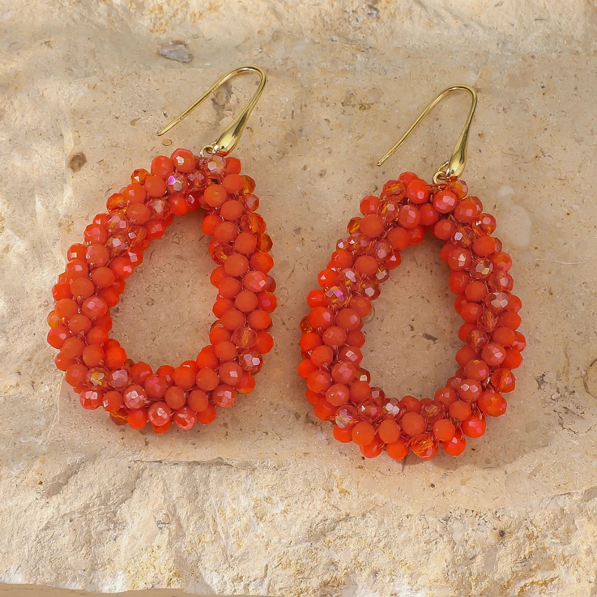 Boho Style Multicolor Water Drop Earrings for Women Elegant Handmade Crystal Beads Hanging Earrings Summer Beach Party Jewelry