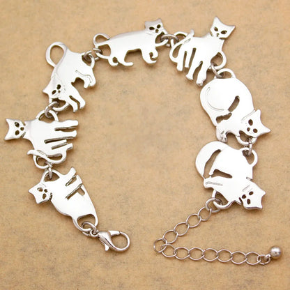 Clearance_Cat Pendant Charm Chain Link Bracelets For Women Cowgirl Cuff Bangles Fashion Jewelry Egyptian Bastet Pulseira Accesso
