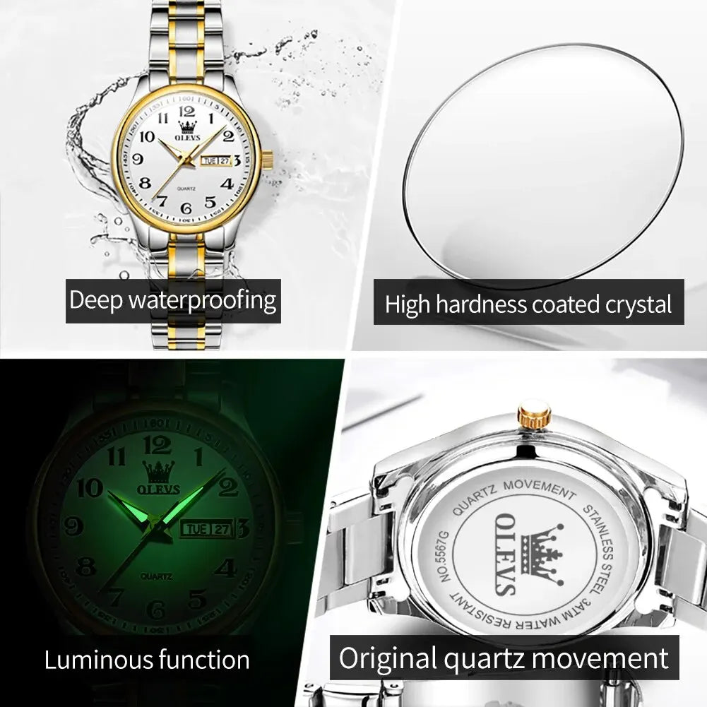 OLEVS 5567 Best Seller Women's Watches Simple Steel Strap Waterproof Luminous Date Week Original Quartz Wristwatches for Woman