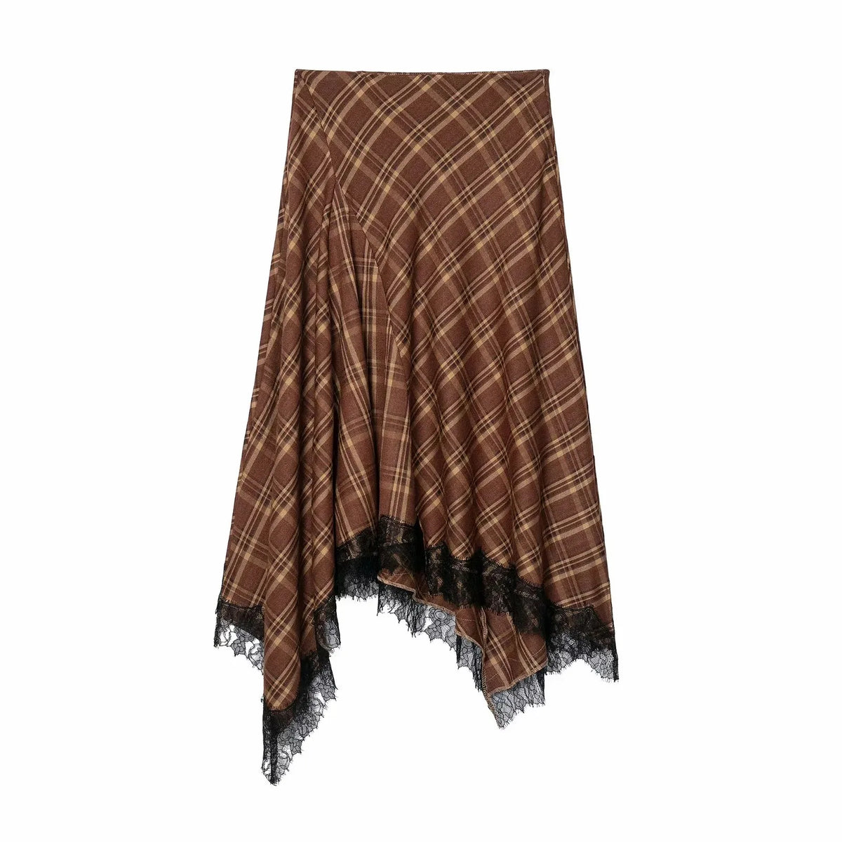Women Vintage Chic Midi Skirt Elegant Women Plaid Lace Long Skirt New Summer  Commute Dinner Party Lady Skirt