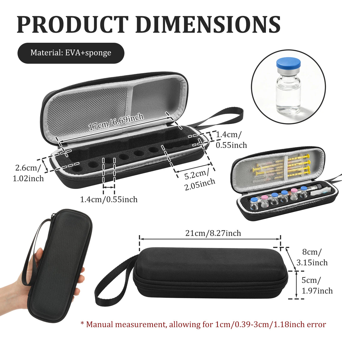 Insulin Vial Carrying Case Fridge Portable Peptide Vial Storage Box Foam Protective Hard Shell Vial Pens and Needle Organizer