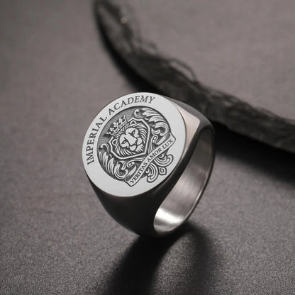Personalized Etched Signet Ring 18K Gold Plated Custom Logo Family Crest University School Class Ring Engraved Graduation Gifts