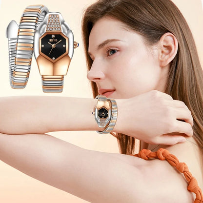 Women Serpentine Quartz Watch Rhinestone Embellished Light Luxury Bracelet Watch Fashion Simple Waterproof Wristwatch for Party