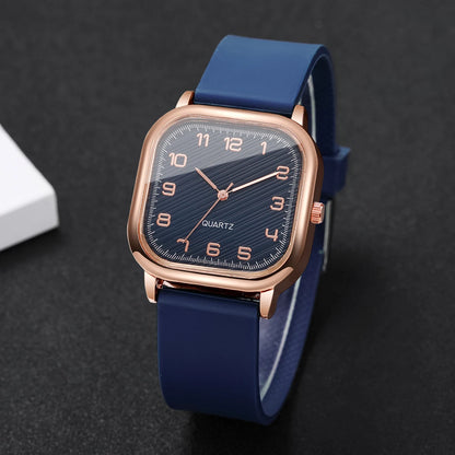 Fashion Square Women Watch Blue Silicone Strap Casual Quartz Wristwatches Ladies Dress Clock Relogio Feminino（Without Box）