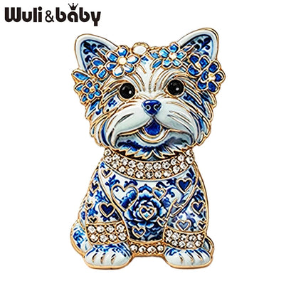 Wuli&baby Cute Sitting Dog Brooches For Women Unisex 4-color Wear Clothes Puppy Animal Party Casual Brooch Pin Gifts