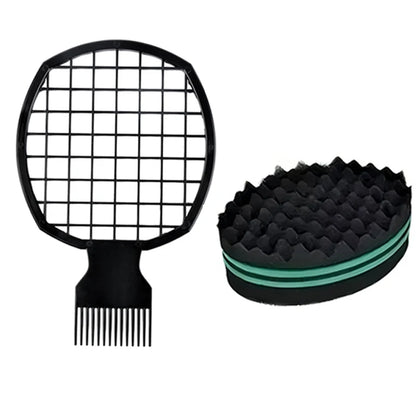 Afro Curly Hair Comb Barbershop Curling Net Comb Insert Comb Black Men Hair Curling Sponge Salon Hairdressing Styling Tools Set