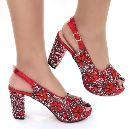 Venus Chan Nigerian Green Color Women's Party High Heel Shoes Full Diamond Design Fashion Summer Sandals Wedding Ladies Shoes