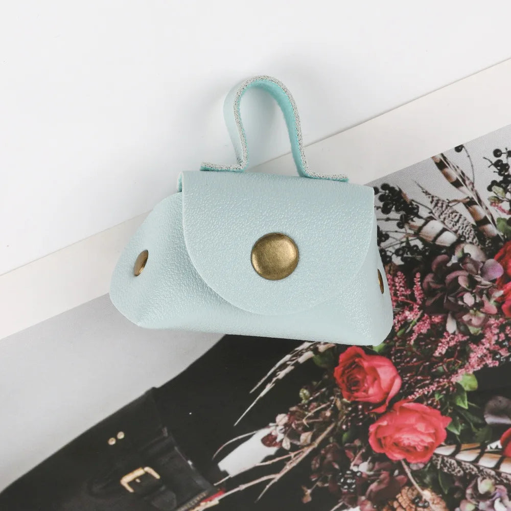 LATS Retro Cute Small Leather Bag Long Necklace for Women Fashion Sweater Chain Neck Hanging Jewelry Versatile Accessory Gift