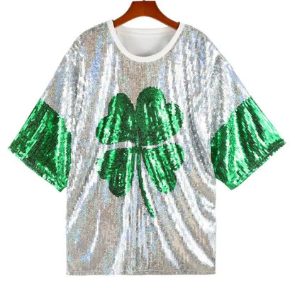 Summer Contrast Color Patchwork Geometry Letter Streetwear Short T-Shirt Sequins Hip Hop Night Club Women's Tops