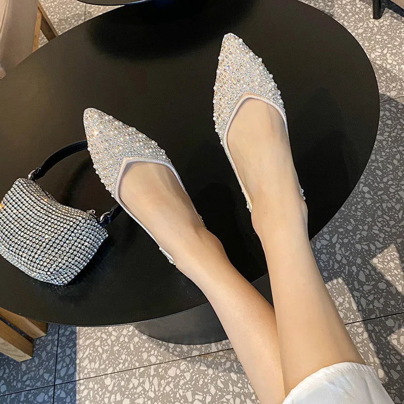 2025 Fashion Woman Ballet Flats Shoes Rhinestone Loafers Flat Pointed Toe Shoes Female Casual Slip on Flats Footwear Boat Shoes