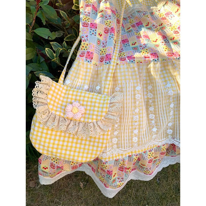 MEXZT Vintage Plaid Midi Skirt Women Japanese Harajuku Print Skirts Summer Y2K Boho Korean Lace Patchwork Casual Design Faldas