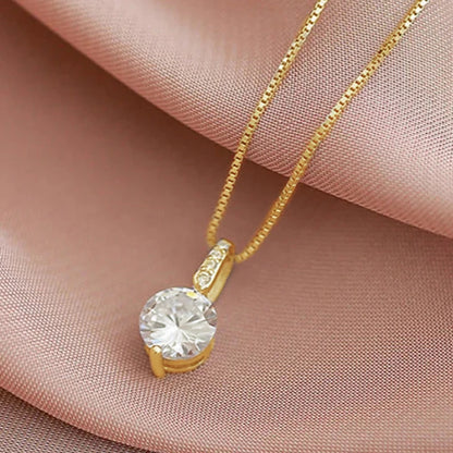 Huitan Eternity Pendant Necklace with Round Cubic Zirconia Simple and Elegant Women's Accessories for Wedding Classic Jewelry
