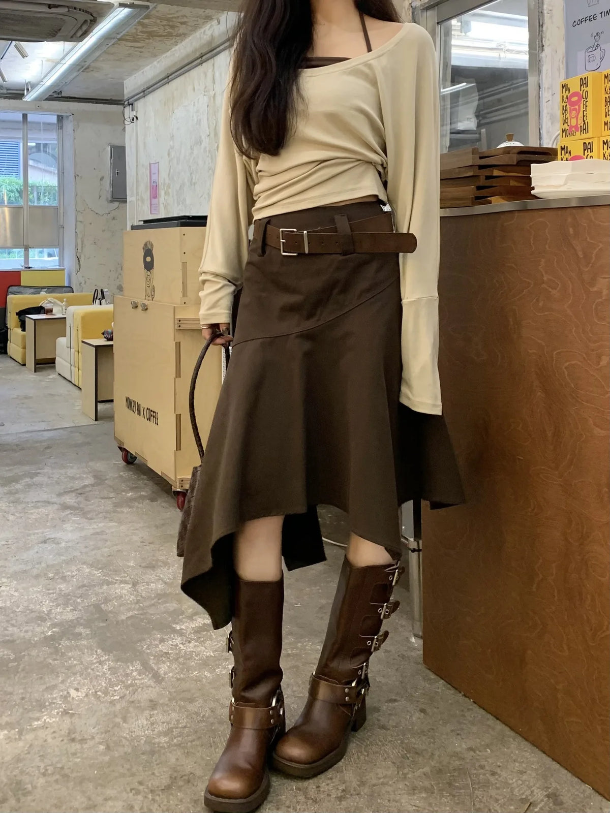 Women's Skirts 2026 Spring Autumn Vintage Irregular Skirt Fashion Unique Design Flowy A Line Mid Skirt