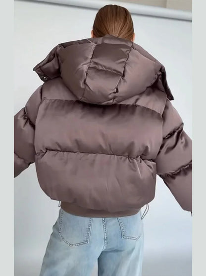 Detachable Sleeves Padded Coats Women's Hooded Zipper Pockets Stand Collar Thicken Jackets 2026 New Ladies Winter Solid Outwear