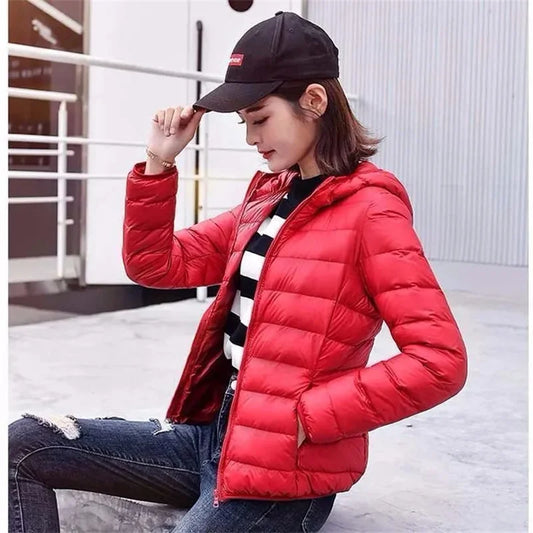 Autumn Winter New Parkas Down Coat Women's Short Stand-UP Collar Hooded Warm Cotton Padded Jacket Large Size Outcoat Female Tops