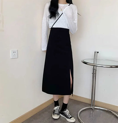 Retro Woolen  Skirt High Waist Wide Hem for Women Autumn Winter Plaid A-Line Midi Skirt Commute Style Casual Fit