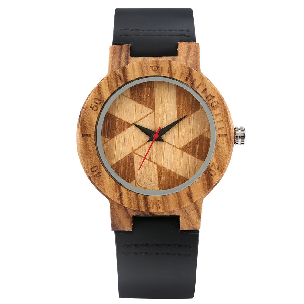 Wooden/Bamboo Watch Case Women's Wristwatch Quartz Movement Black/Brown Genuine Leather Wristband Fashion Ladies Watches Gift
