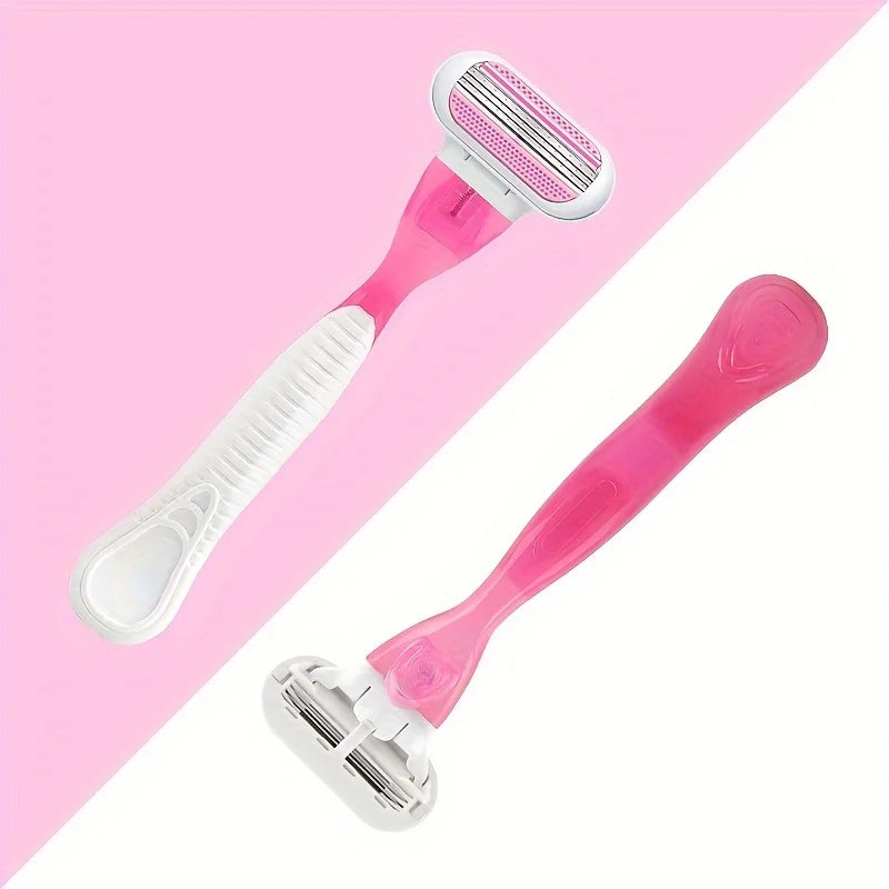 Women Razor 1 Handle 3 Cartridges Stainless Steel Blade Rubber Handle Reusable Body Hair Remove Razor Blade