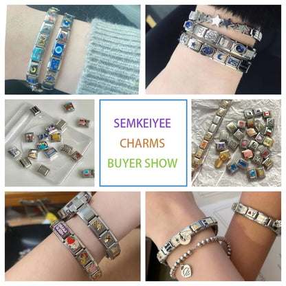 BestFriend Lovers Footprints I Love series Italian Charm Modular Links Fit 9mm Bracelets Stainless Steel Jewelry DIY Hand Making