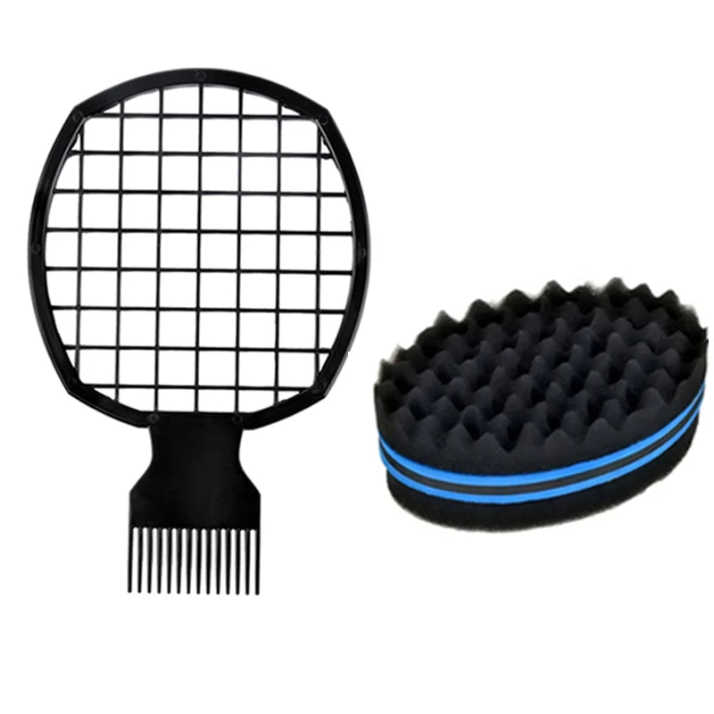 Afro Curly Hair Comb Barbershop Curling Net Comb Insert Comb Black Men Hair Curling Sponge Salon Hairdressing Styling Tools Set