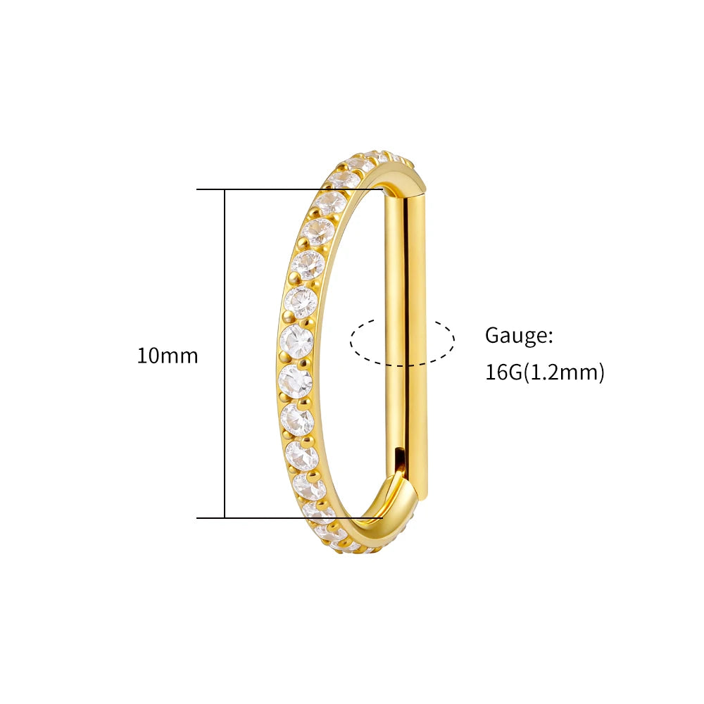 Right Grand ASTM F136 Titanium D Shape Nose Clicker with Full CZ 16G Hinged Segment Hoop Conch Helix Ear Piercing Body Jewelry