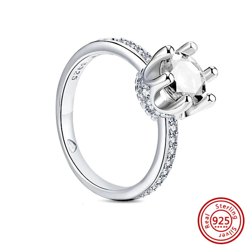 New 925 Sterling Silver Shiny Classic Square Crown Heart-shaped Ring Exquisite Luxury Charm Jewelry Holiday Surprise Gifts